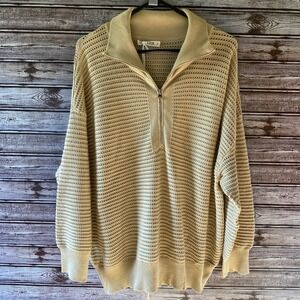 Grace Karin‎ Women's 1/2-Zip Sweater Size 2XL Beige Long-Sleeved Open-Knit